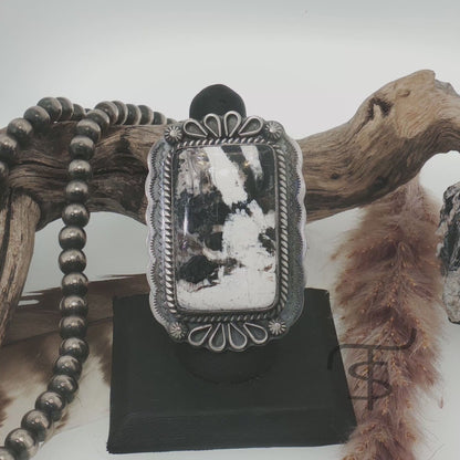 Large Rectangle White Buffalo Ring