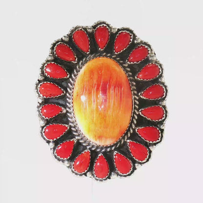 Orange Spiny and Red Coral Ring- Adjustable