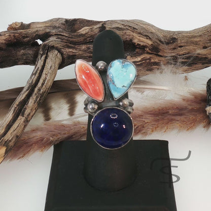Lucky Rabbit Orange Spiny, Lapis, and Golden Hills Ring