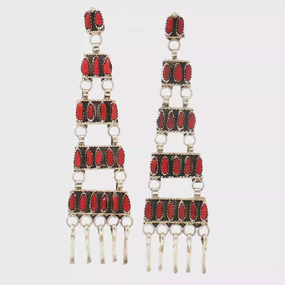 Red Coral Chandelier Earrings