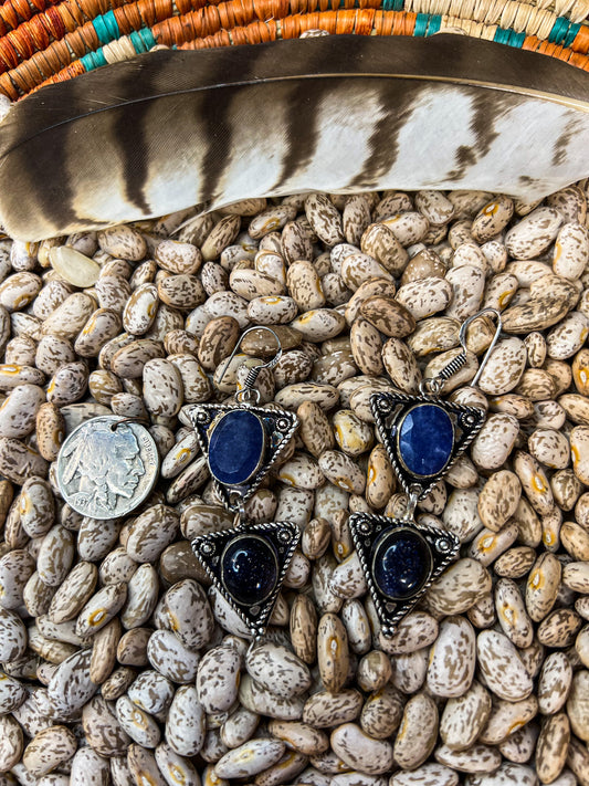 Sri Lanka Sapphire & Blue Goldstone Earrings