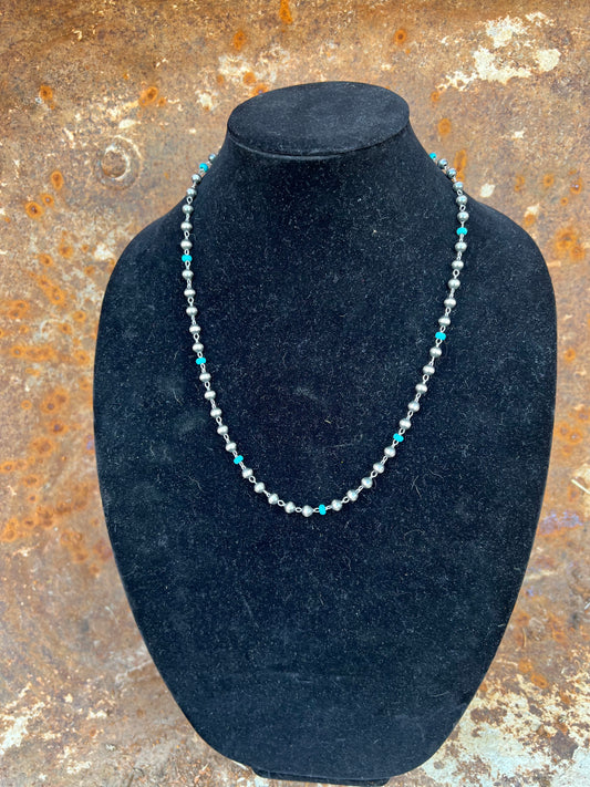 24" Rosary pearl and turquoise Necklace